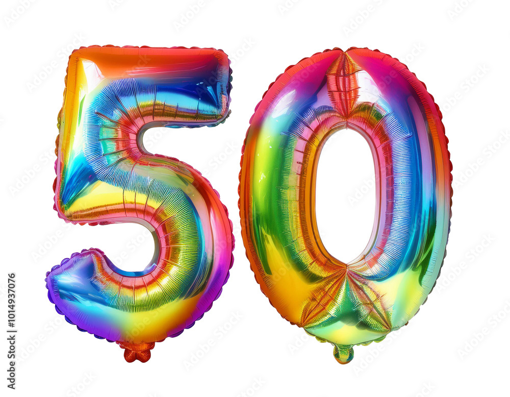 Luftballons aus den Zahlen 50 isoliert auf weißen Hintergrund, Freisteller Luftballons aus den Zahlen 50 isoliert auf weißen Hintergrund, Freisteller