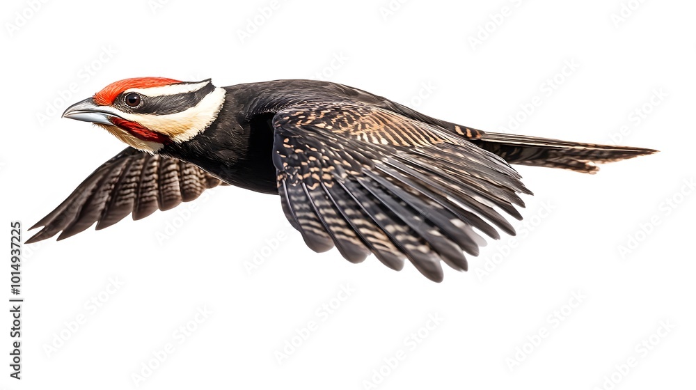 Obraz premium Pileated Woodpecker Bird Flying on White Background, Photo Realistic, Wallpaper, Cover and Screen for Smartphone, PC, Laptop, 9:16 and 16:9 Format