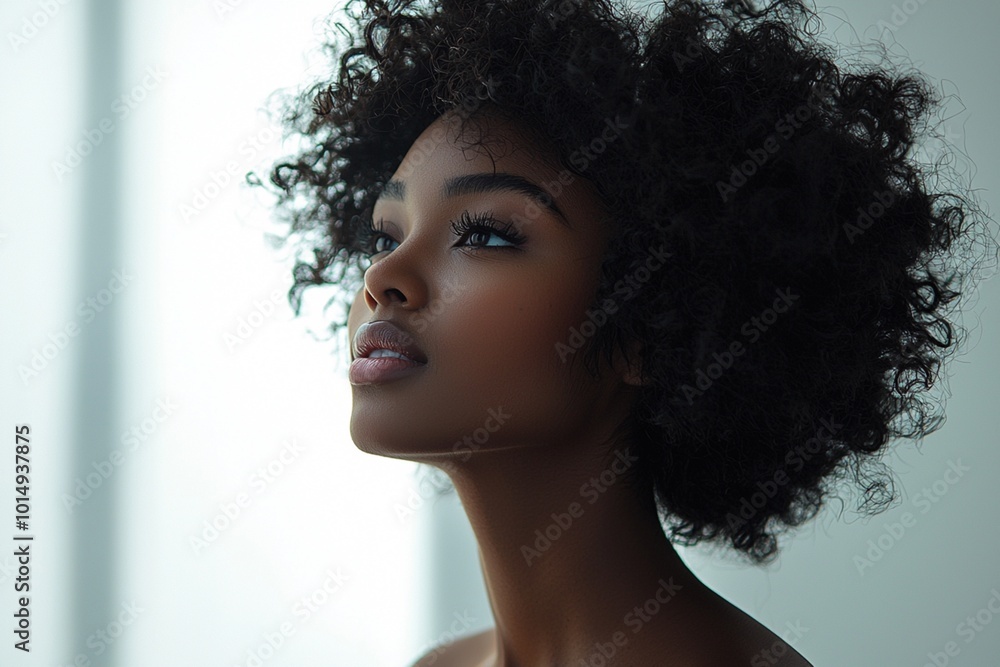 A black silhouette of an African American woman with curly hair, standing against a white background The figure is centered and in profile view, showcasing her graceful posture A black silhouette of an African American woman with curly hair, standing against a white background The figure is centered and in profile view, showcasing her graceful posture