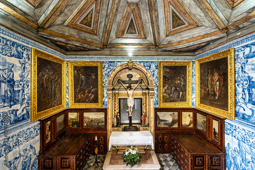 Interior and magnificent azulejo tiling in the famous Santuario de Nossa Senhora da Nazare in Portugal photo