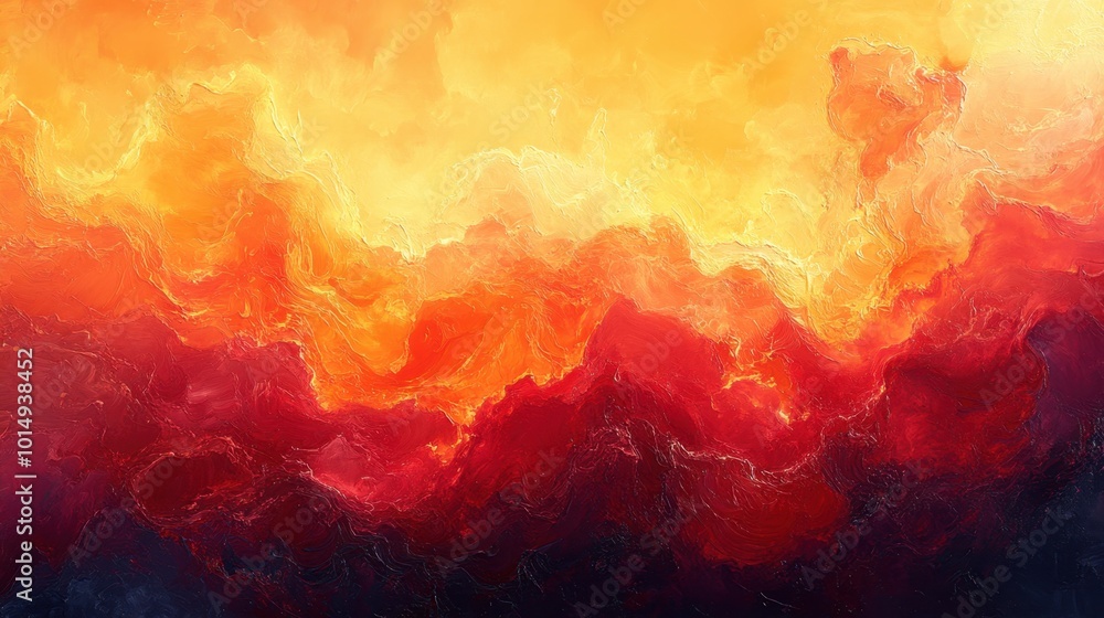 Abstract oil ink representation of flames rising in deep oranges and reds captured from a close-up angle to emphasize the heat and energy of the piece Abstract oil ink representation of flames rising in deep oranges and reds captured from a close-up angle to emphasize the heat and energy of the piece
