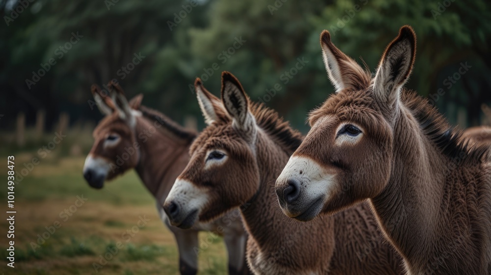 Group of donkeys over a blurry background Group of donkeys over a blurry background