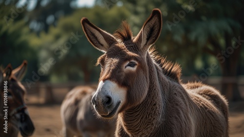 Group of donkeys over a blurry background photo