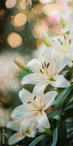 white lily flowers with delicate blurred nature background