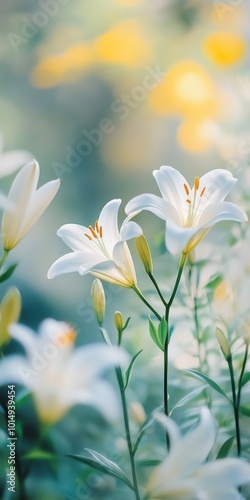 white lily flowers with delicate blurred nature background