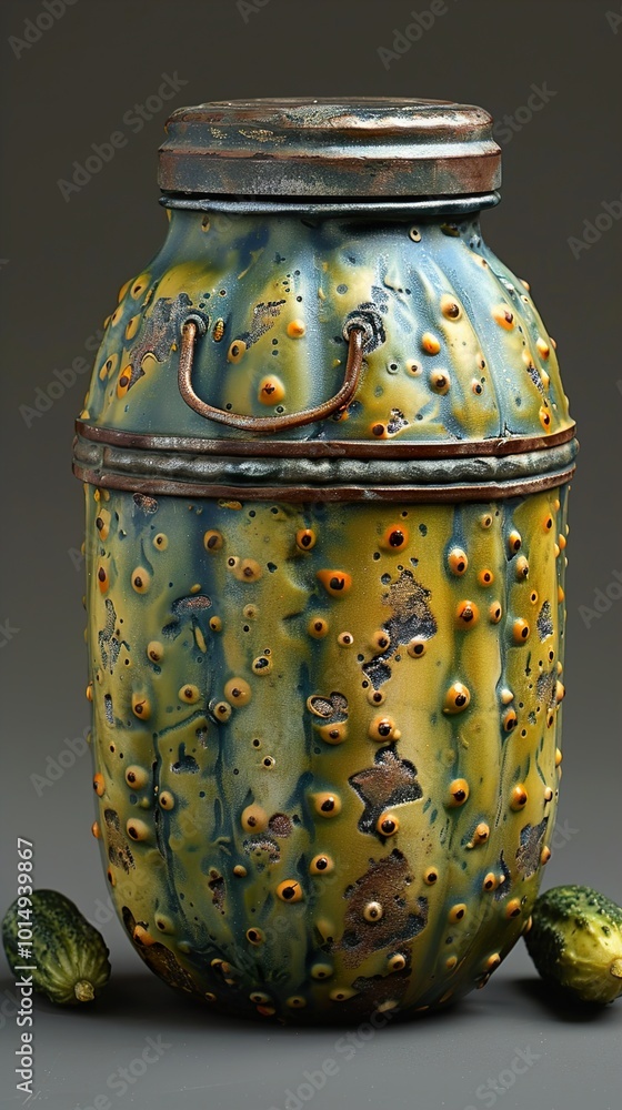 Ceramic Jar with Rustic Design and Metal Lid Ceramic Jar with Rustic Design and Metal Lid