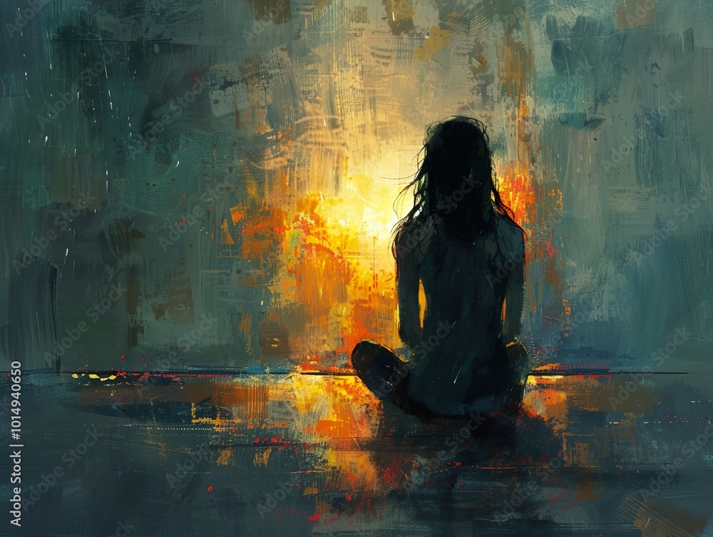 Silhouette of a Woman Contemplating the Light Silhouette of a Woman Contemplating the Light
