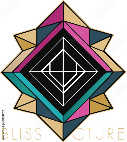 Logo for a fashion brand named 'Bliss Couture' using a geometric design style. Generative AI.