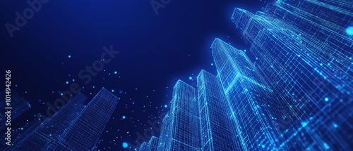 skyscrapers made of digital lines and dots