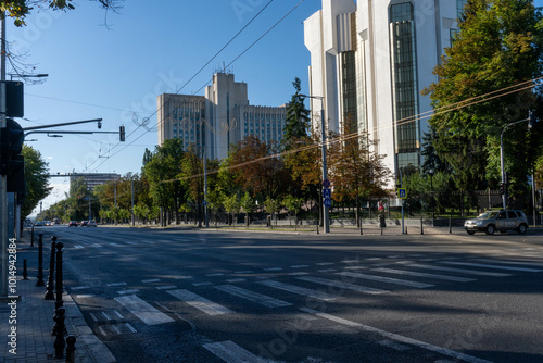 View of the Presidency of the Republic of Moldova, a majestic building surrounded by greenery - Chisinau, Moldova 08.07.2024 photo