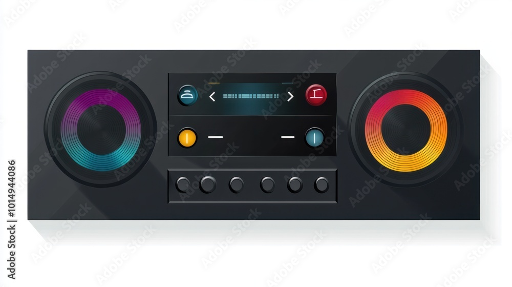 Flat, modern music player bar sticker with media control buttons, isolated on white Flat, modern music player bar sticker with media control buttons, isolated on white