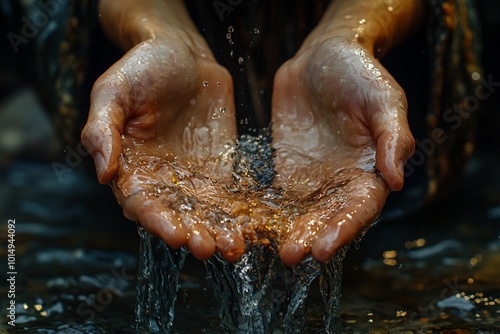 Jesus, hands in water, pouring out the stream of pure living waters to show that he is the source and life for all people