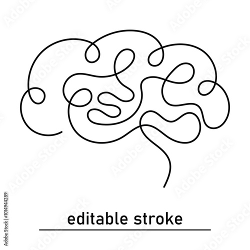 Human Brain. Human brain continuous unilinear drawing. Psychological counselling. Medical help. Stroke