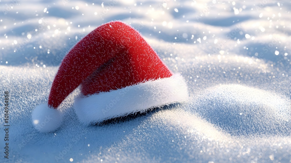 Santa Hat with Red Fur and Black Trim on Snowy Ground 3D Santa Hat with Red Fur and Black Trim on Snowy Ground 3D
