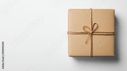 A kraft rustic brown box with a handmade string tied on clean white background, set for mockup with eco-friendly design, soft magazine-style lighting