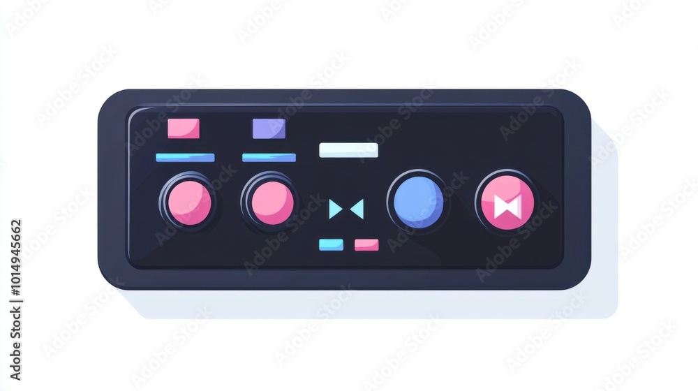 Flat, simple music player bar sticker featuring play, stop, and next buttons, isolated on white Flat, simple music player bar sticker featuring play, stop, and next buttons, isolated on white