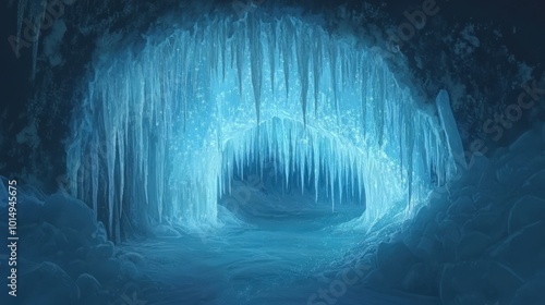 Enchanting Ice Cave Illuminated in Ethereal Blue Light