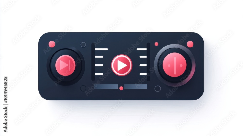 Flat, simple music player bar sticker featuring play, stop, and next buttons, isolated on white Flat, simple music player bar sticker featuring play, stop, and next buttons, isolated on white