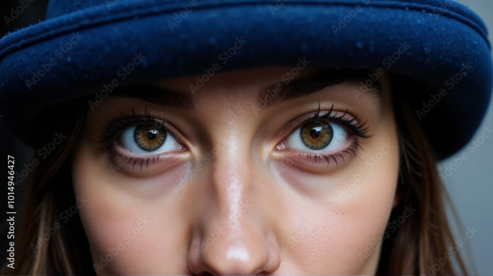 Close-up of a young woman's eyes with a stylish hat Close-up of a young woman's eyes with a stylish hat