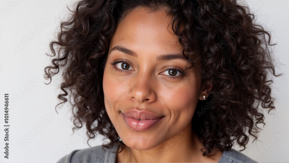 Close-up portrait of an African American woman against a white background Close-up portrait of an African American woman against a white background