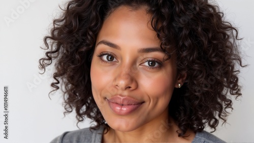 Close-up portrait of an African American woman against a white background