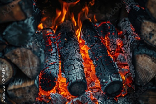 A close-up shot of a wooden pile engulfed in flames photo