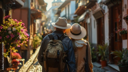 Couple walking together on urban pavement, possibly in the evening or night