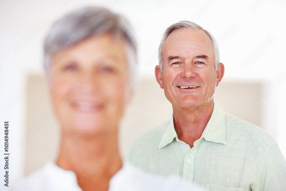 Home, senior man and laughing in portrait for retirement, comfort and happiness with positive attitude. Elderly couple, male person and old woman in marriage for commitment, connection and bonding Home, senior man and laughing in portrait for retirement, comfort and happiness with positive attitude. Elderly couple, male person and old woman in marriage for commitment, connection and bonding