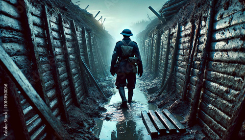 WW1 Soldier in the Trenches - World War I Army Scene