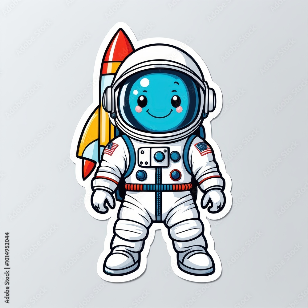 A cheerful astronaut character with a rocket, designed in a playful, cartoonish style. A cheerful astronaut character with a rocket, designed in a playful, cartoonish style.