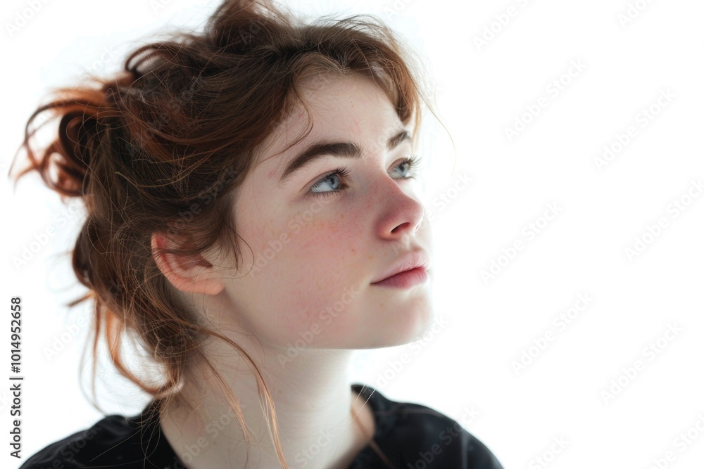 A woman with striking red hair wearing a black shirt, likely for a concert or music event A woman with striking red hair wearing a black shirt, likely for a concert or music event
