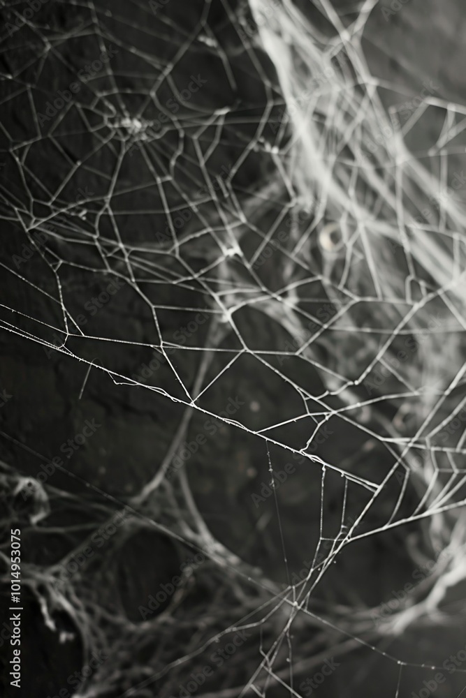 A close-up of a spider web captured in monochrome A close-up of a spider web captured in monochrome