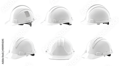 A white safety helmet with a black visor.on a transparent background. PNG format