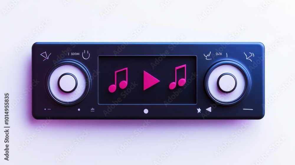Fototapeta premium Music player bar sticker with icons for play, pause, and next, isolated on white background