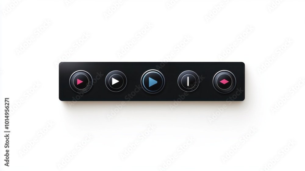 Fototapeta premium Music player bar sticker with play, pause, and shuffle buttons, isolated on a white background