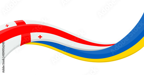 Wavy ribbon banner of Ukraine National flag with Georgia National Flag. Unity and cooperation symbol. Logo for charity social events, NGO, sports team, peace summit. Vector illustration.