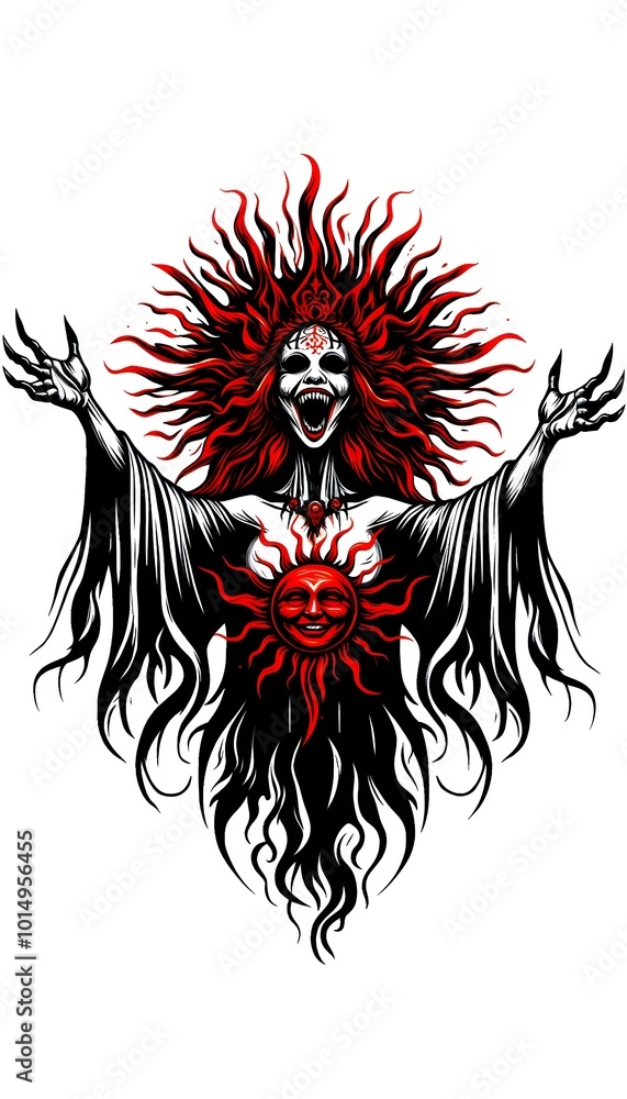 Obraz premium Dark Gothic Tattoo Designs – Skulls, Roses, and Horror-Themed Illustrations in Red and Black