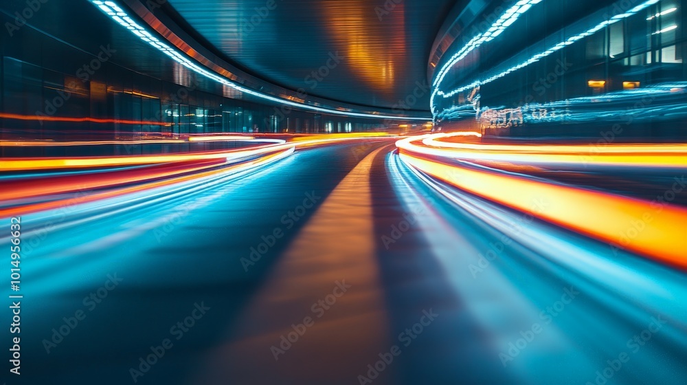 Fototapeta premium Blurred Motion in a Futuristic Urban Tunnel
