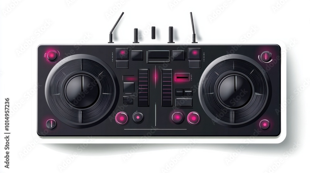 Music player sticker with controls for previous, play, and stop, isolated on white background Music player sticker with controls for previous, play, and stop, isolated on white background