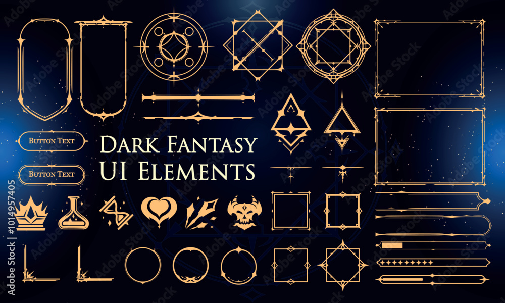 Fototapeta premium Set of Dark Fantasy Elements for user interface, poster, video. Fantasy magic HUD. Template for rpg game interface. Vector Illustration EPS10