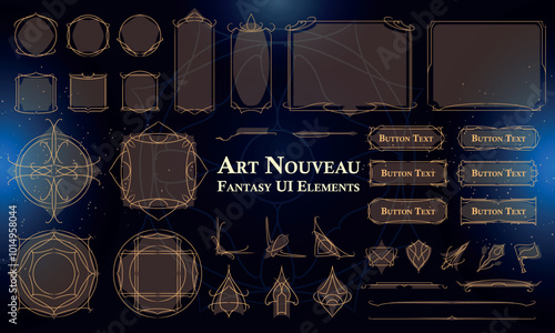 Set of Art Nouveau Fantasy Elements for user interface, poster, video. Fantasy magic HUD. Template for rpg game interface. Vector Illustration EPS10
