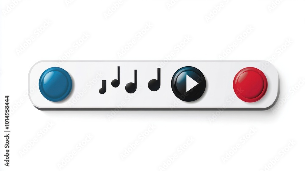 Simple music player bar sticker with volume, play, and stop buttons, isolated on white background Simple music player bar sticker with volume, play, and stop buttons, isolated on white background