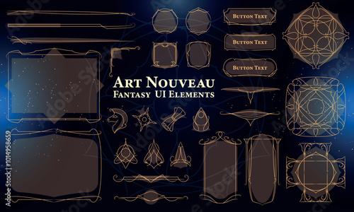 Set of Art Nouveau Fantasy Elements for user interface, poster, video. Fantasy magic HUD. Template for rpg game interface. Vector Illustration EPS10