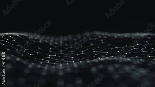Futuristic hexagon wave. Abstract hexagon wave pattern. Dark cyberspace. Abstract wave with dots and line. 3d vector illustration.