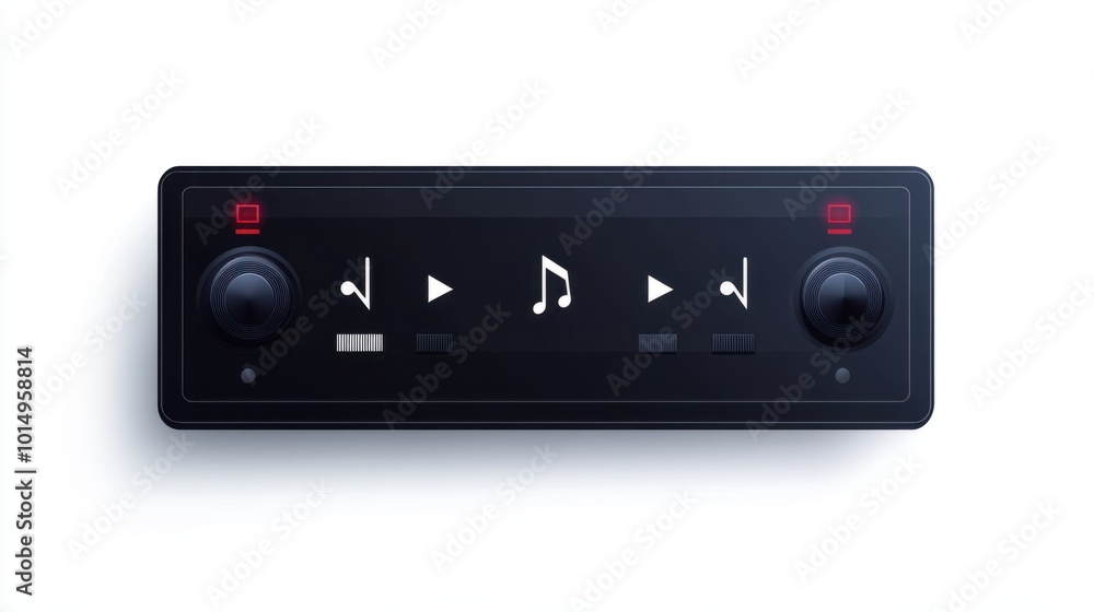 Simple vector music player bar sticker with play, stop, and volume buttons, isolated on white background Simple vector music player bar sticker with play, stop, and volume buttons, isolated on white background