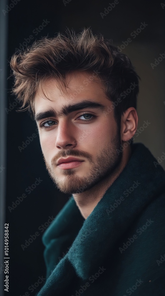 A man with a beard wearing a green coat A man with a beard wearing a green coat