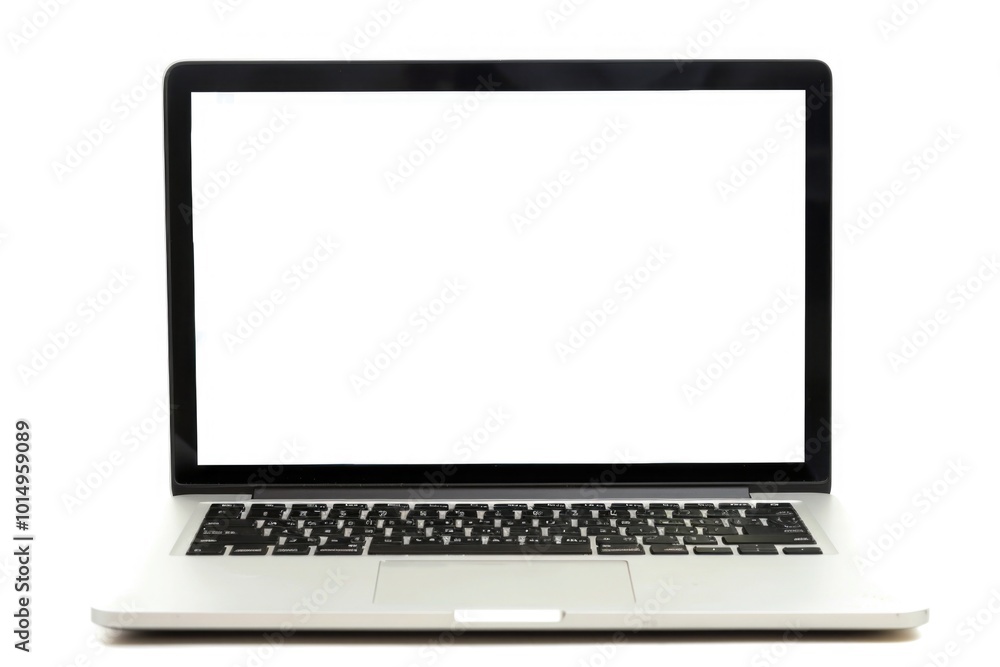 A laptop computer with a white screen sitting on a table, great for business or education illustrations A laptop computer with a white screen sitting on a table, great for business or education illustrations