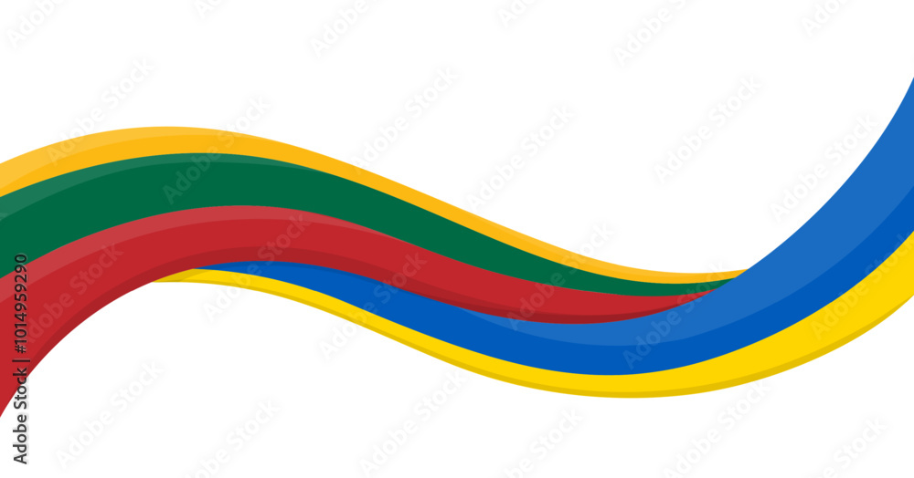 Wavy ribbon banner of Ukraine National flag with Lithuania National Flag. Unity and cooperation symbol. Logo for charity social events, NGO, sports team, peace summit. Vector illustration.