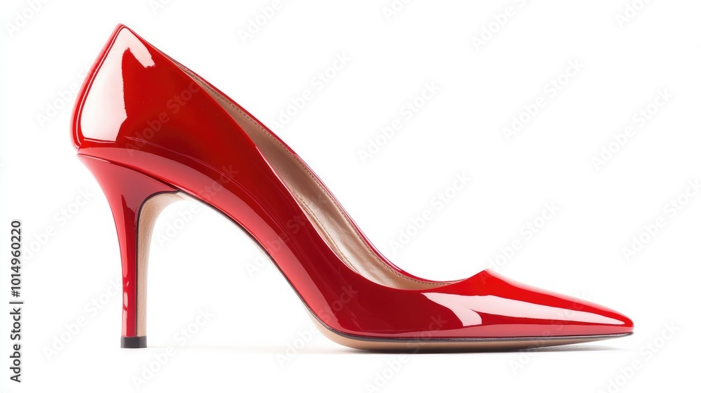 A stylish pair of red high heels with a glossy finish, elegantly positioned on a bright white background, emphasizing bold fashion choices. A stylish pair of red high heels with a glossy finish, elegantly positioned on a bright white background, emphasizing bold fashion choices.