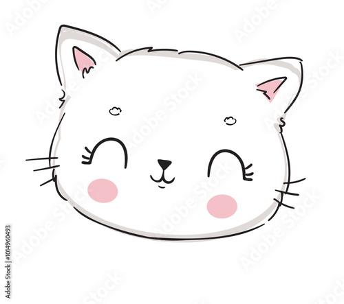 Hand Drawn cute cat sketch vector illustration, Kids Print design, children trend print on t-shirt